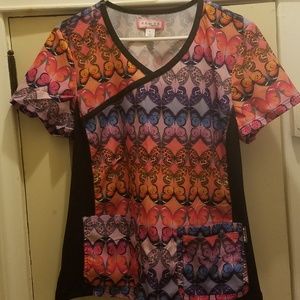 Koi butterfly print stretch scrub top-LG